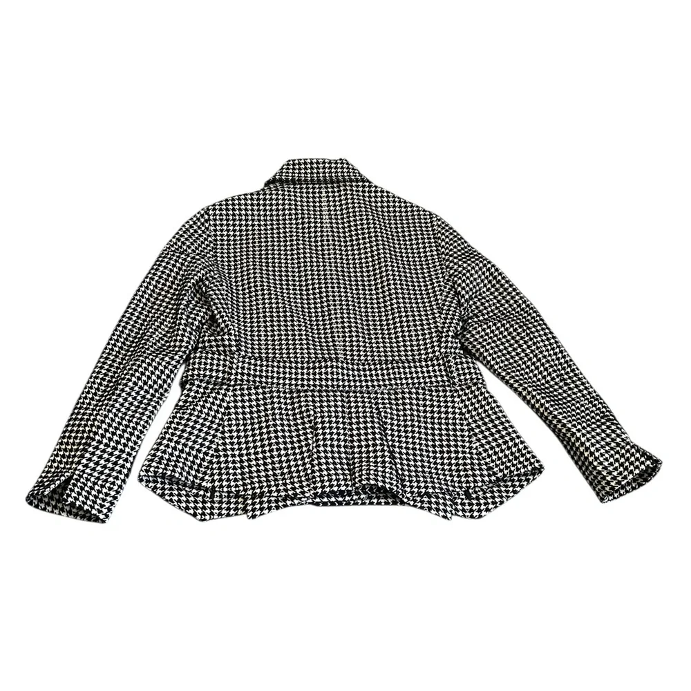 Akris Punto Belted Houndstooth Peplum Jacket Black White Zip-Up Luxury Size 10 - Picture 15 of 16